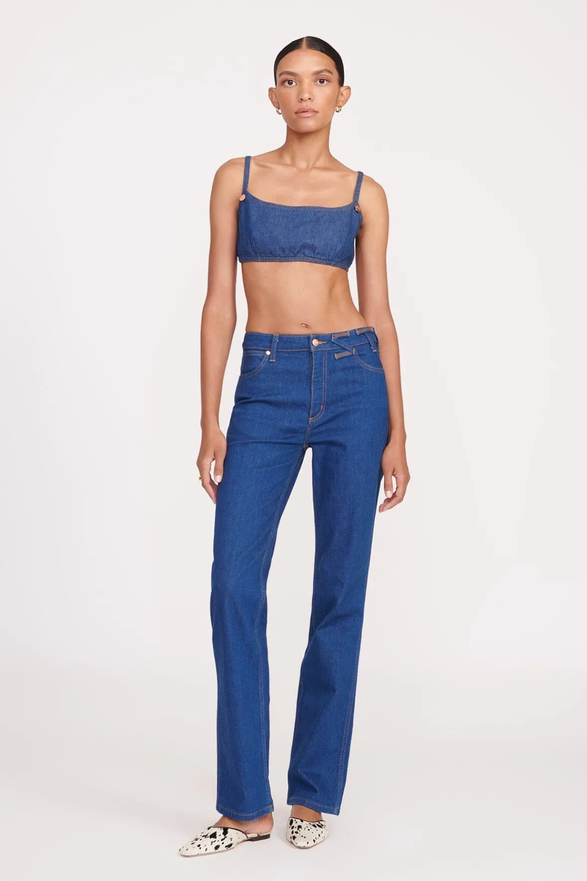 STAUD Denim | STAUD + Wrangler< + WRANGLER THE JEAN BIKINI TOP DARK RINSE