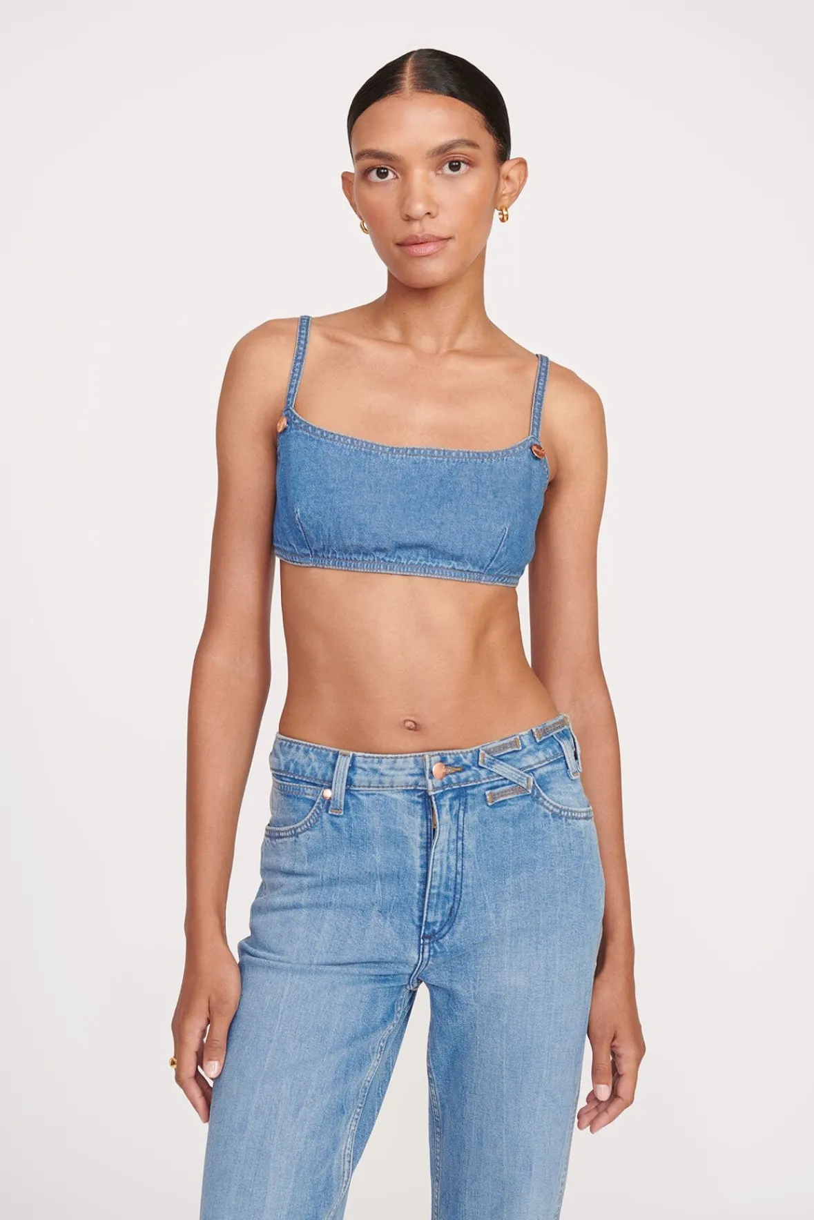 STAUD Denim | STAUD + Wrangler< + WRANGLER THE JEAN BIKINI TOP MID BLUE