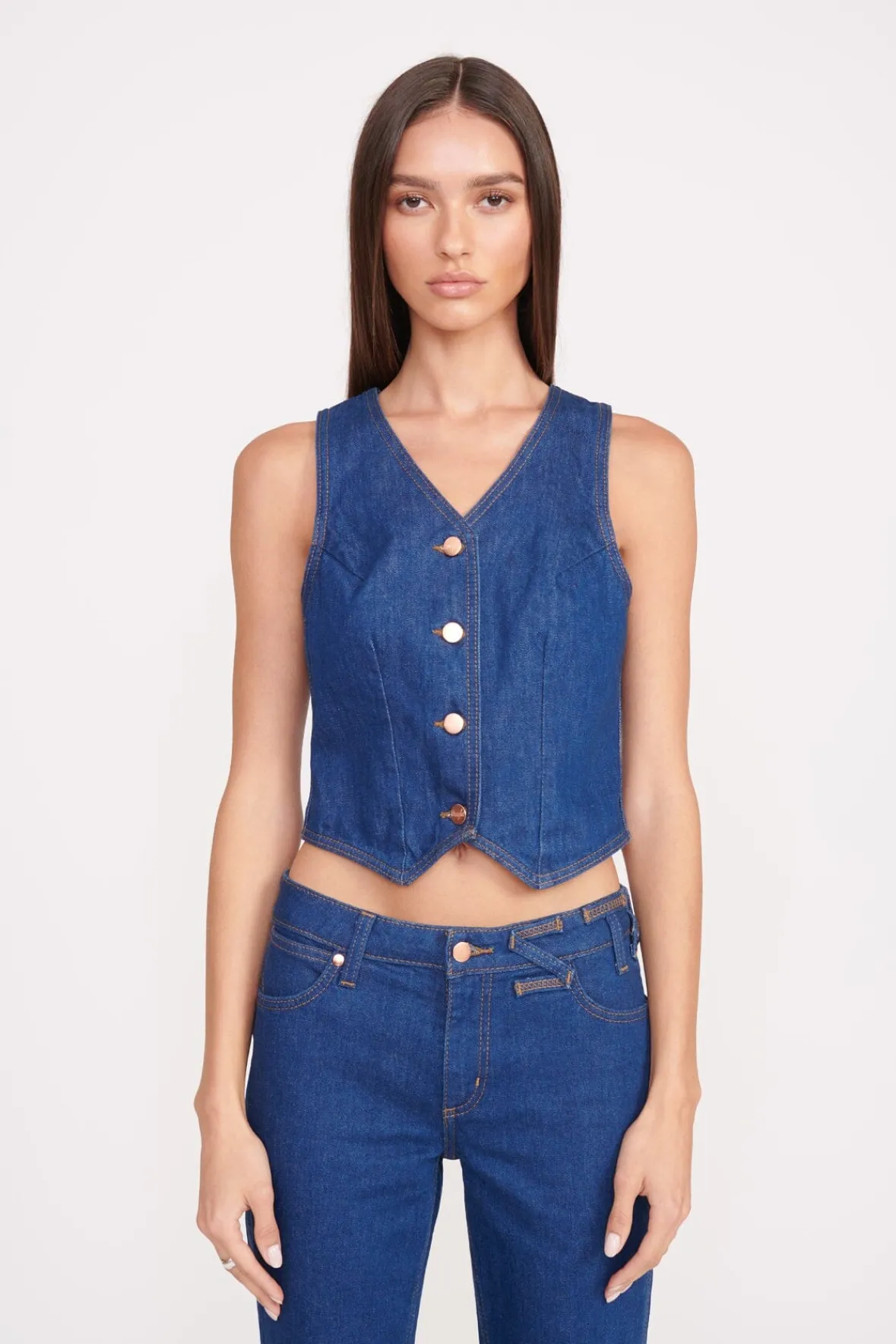 STAUD Tops | Denim< + WRANGLER THE VEST DARK RINSE