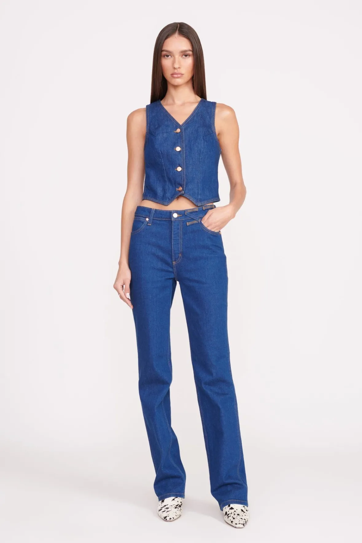 STAUD Tops | Denim< + WRANGLER THE VEST DARK RINSE