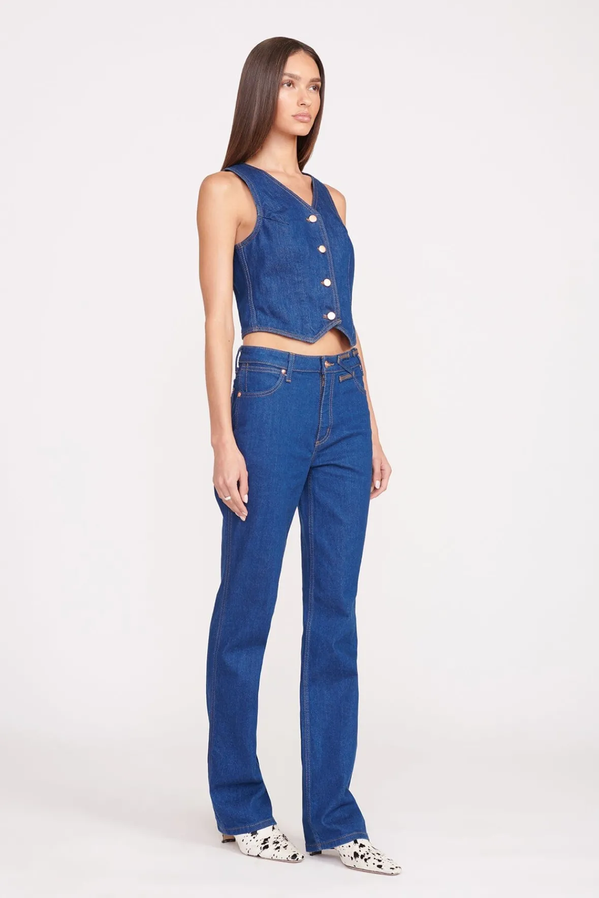 STAUD Tops | Denim< + WRANGLER THE VEST DARK RINSE