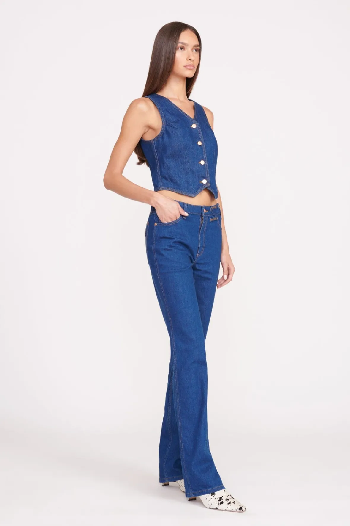 STAUD Tops | Denim< + WRANGLER THE VEST DARK RINSE