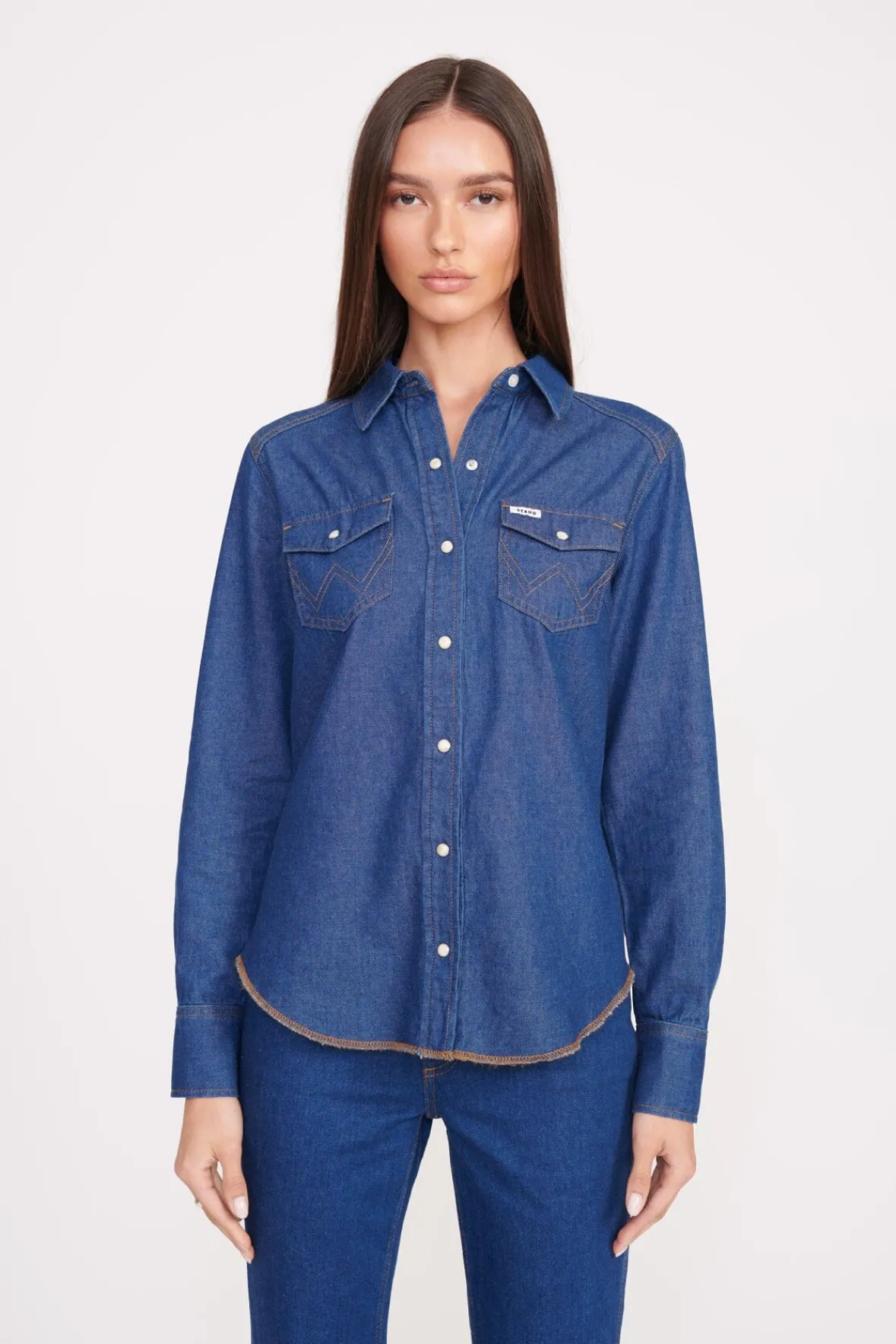 STAUD Denim | STAUD + Wrangler< + WRANGLER THE WESTERN SHIRT DARK RINSE