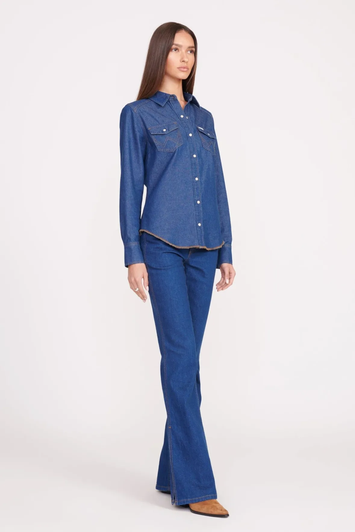 STAUD Denim | STAUD + Wrangler< + WRANGLER THE WESTERN SHIRT DARK RINSE