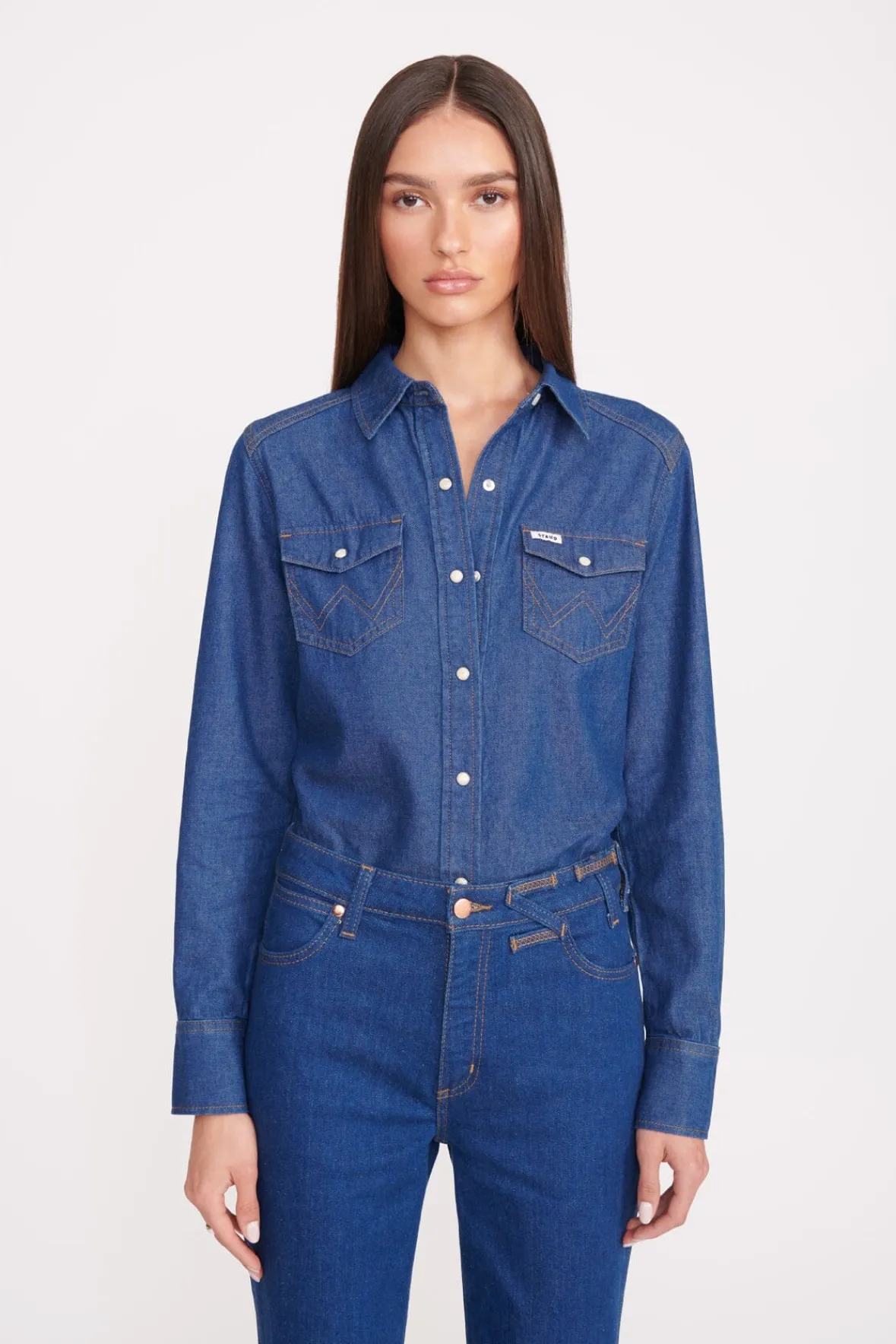 STAUD Denim | STAUD + Wrangler< + WRANGLER THE WESTERN SHIRT DARK RINSE