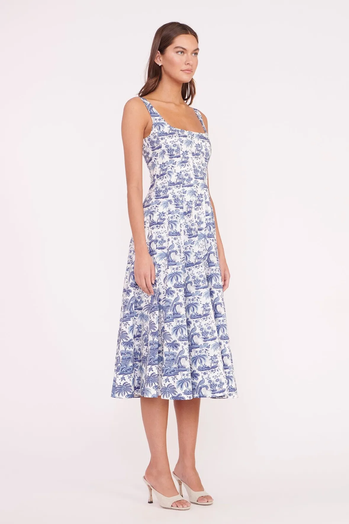 STAUD Best Sellers | Poplin Shop<WELLS DRESS BLUE TOILE