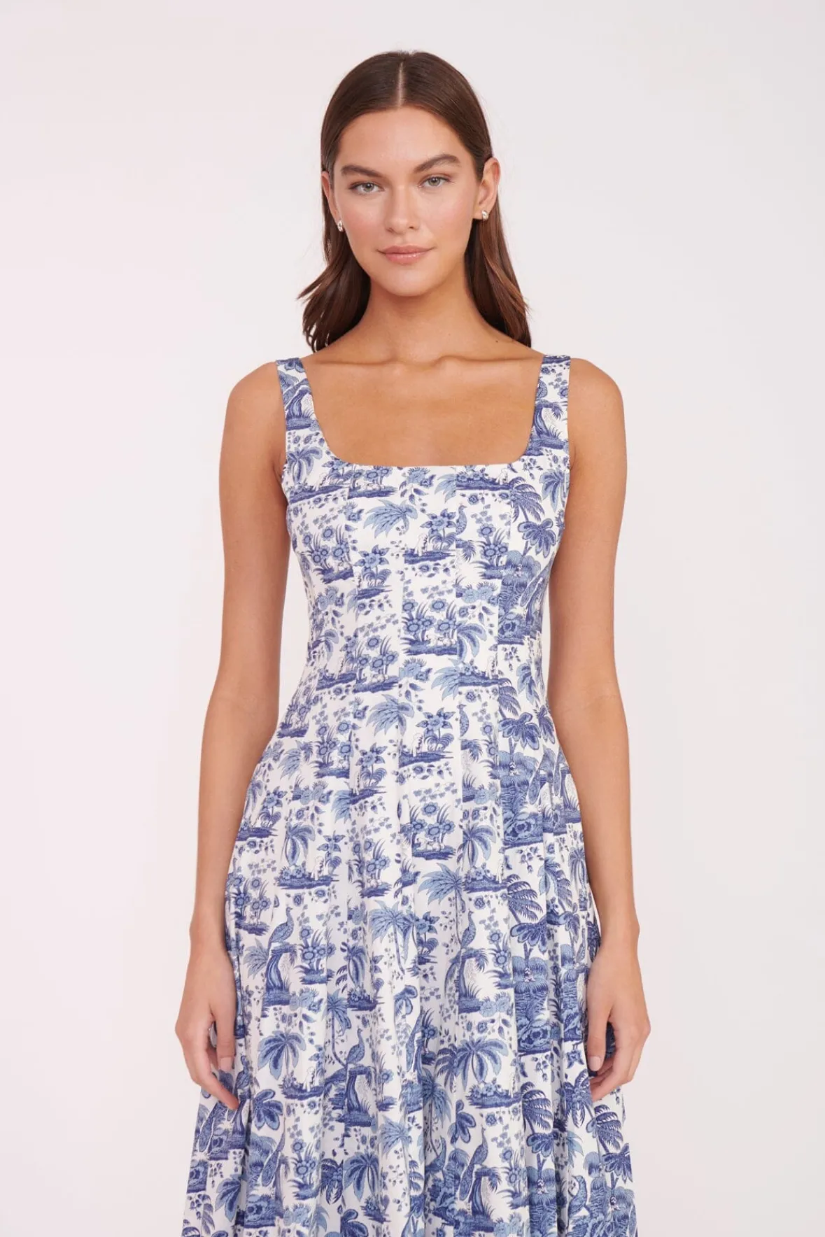 STAUD Best Sellers | Poplin Shop<WELLS DRESS BLUE TOILE