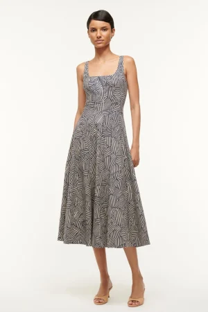 STAUD Dresses | Poplin Shop<WELLS DRESS NAVY MOSAIC